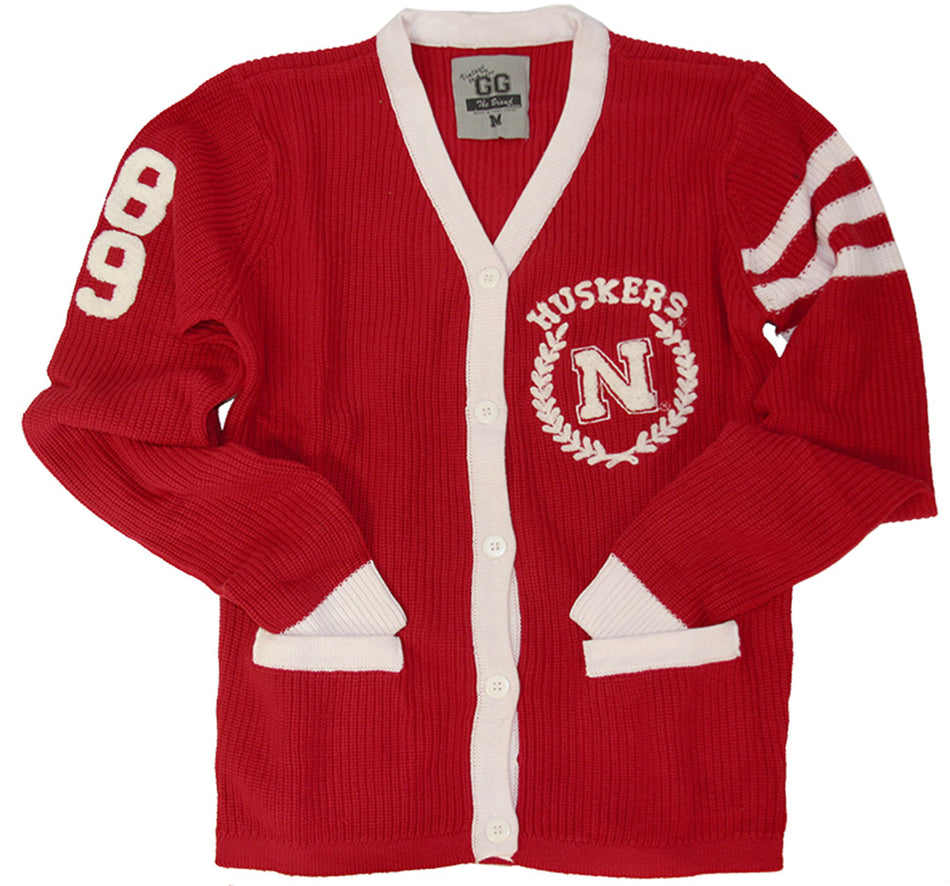 Nebraska Old School Cardigan with Chenille Emblem