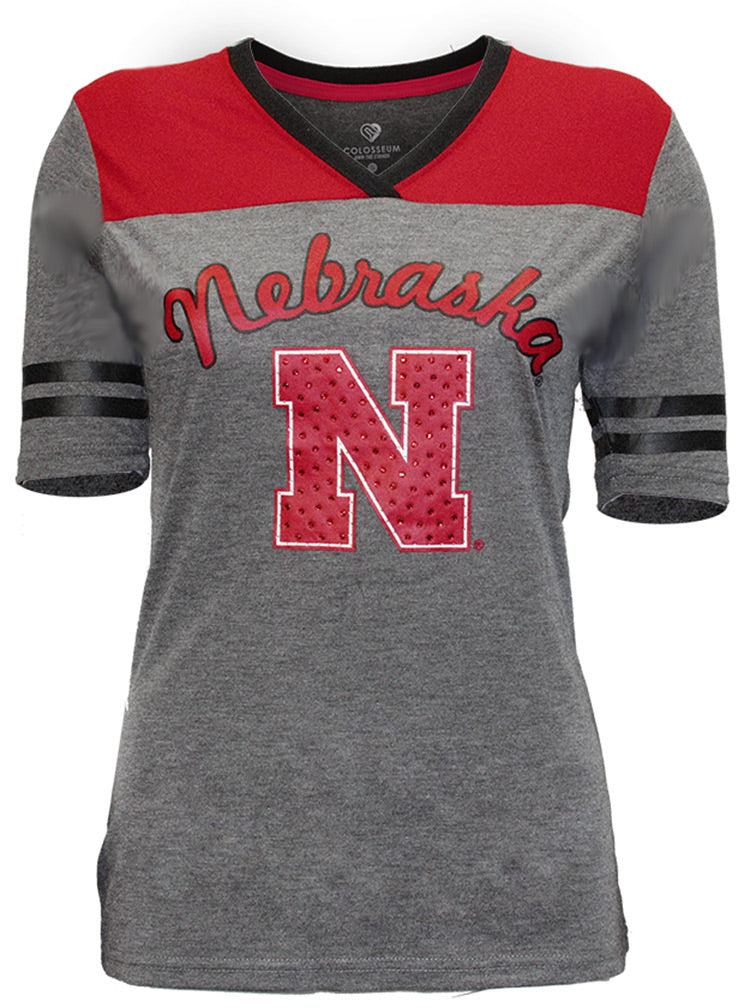 Womens N Nebraska Rhinestone Tee