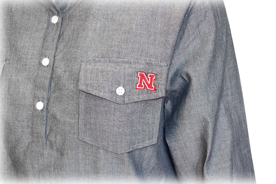 Husker Chambray 3/4 Sleeve Button Up
