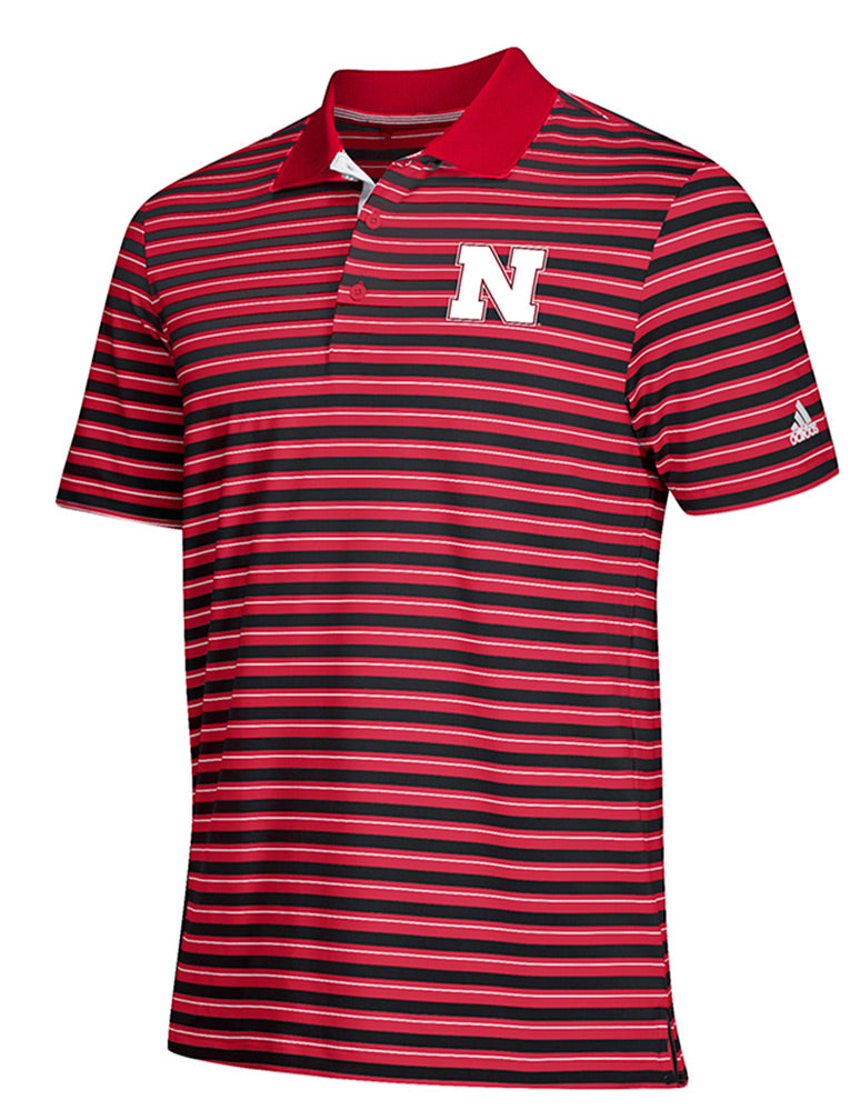 Adidas Husker Red N Black Striped Golf Polo