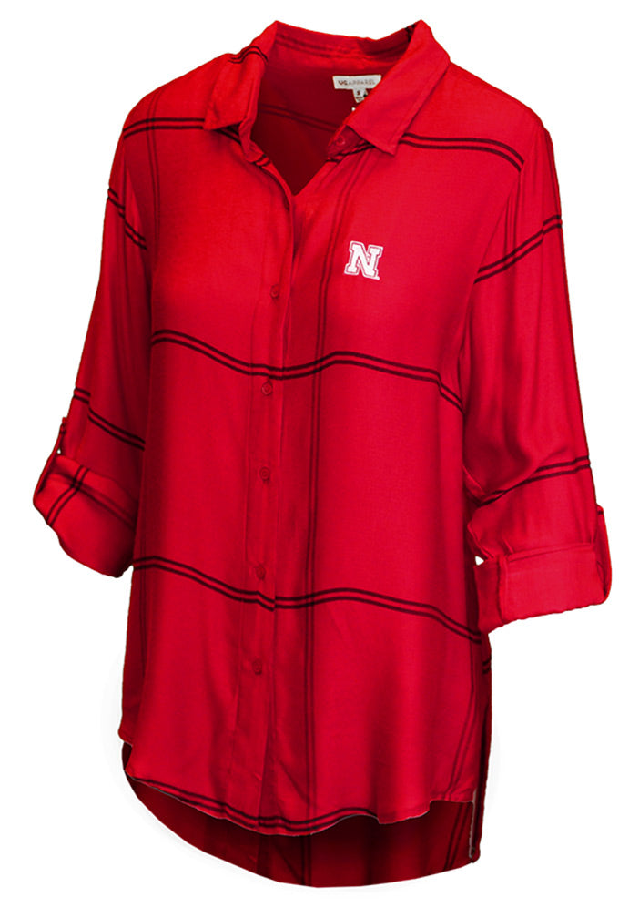 Lady Husker Boyfriend Satin Plaid Top - Red
