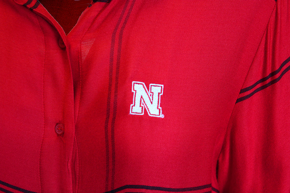 Lady Husker Boyfriend Satin Plaid Top - Red