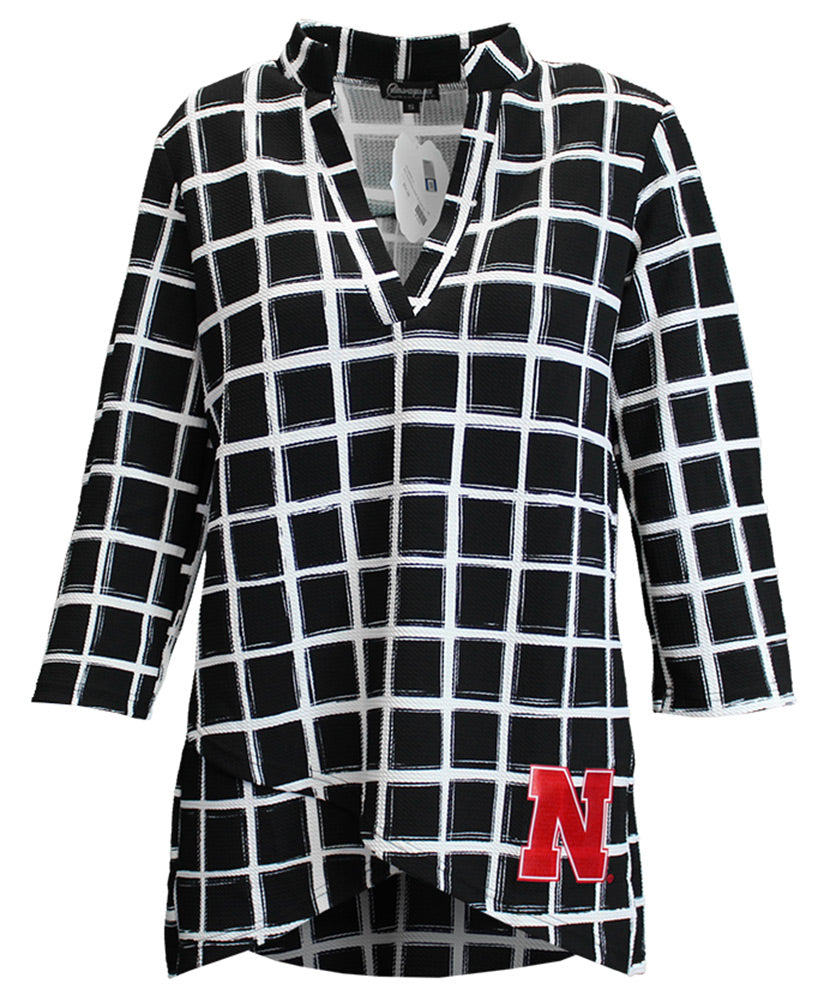 Womens Nebraska N Window Pane Three Quarter Sleeve