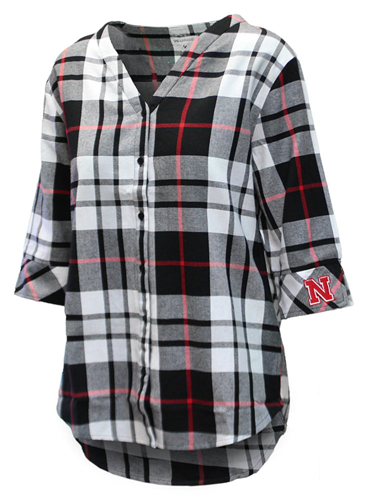 Nebraska Womens Button Plaid Tunic