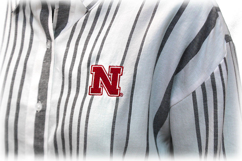 Nebraska Womens Striped Button Up