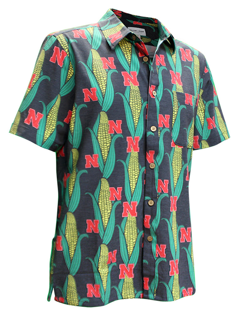 Hawaiian Cornhusker Print Button Up