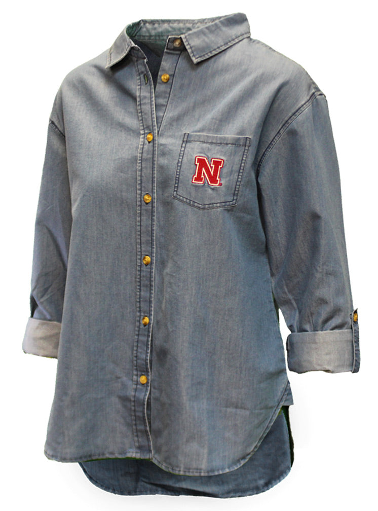 Ladies Nebraska Denim Button Up
