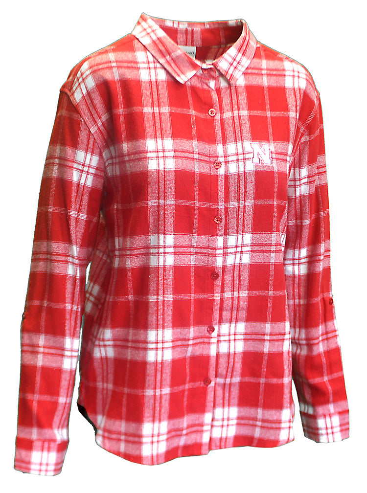 Womens Nebraska Plaid Boyfriend UG Button-Up