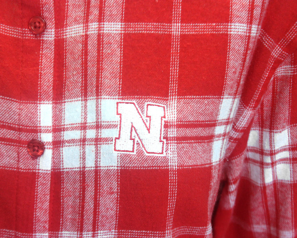 Womens Nebraska Plaid Boyfriend UG Button-Up