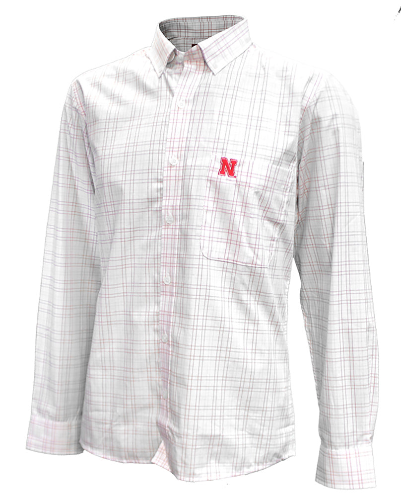 Nebraska Plaid Button LS Antigua