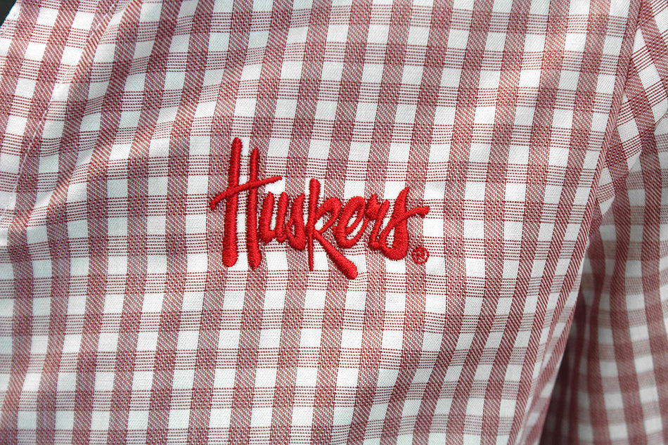 Womens Huskers Gingham Button Up