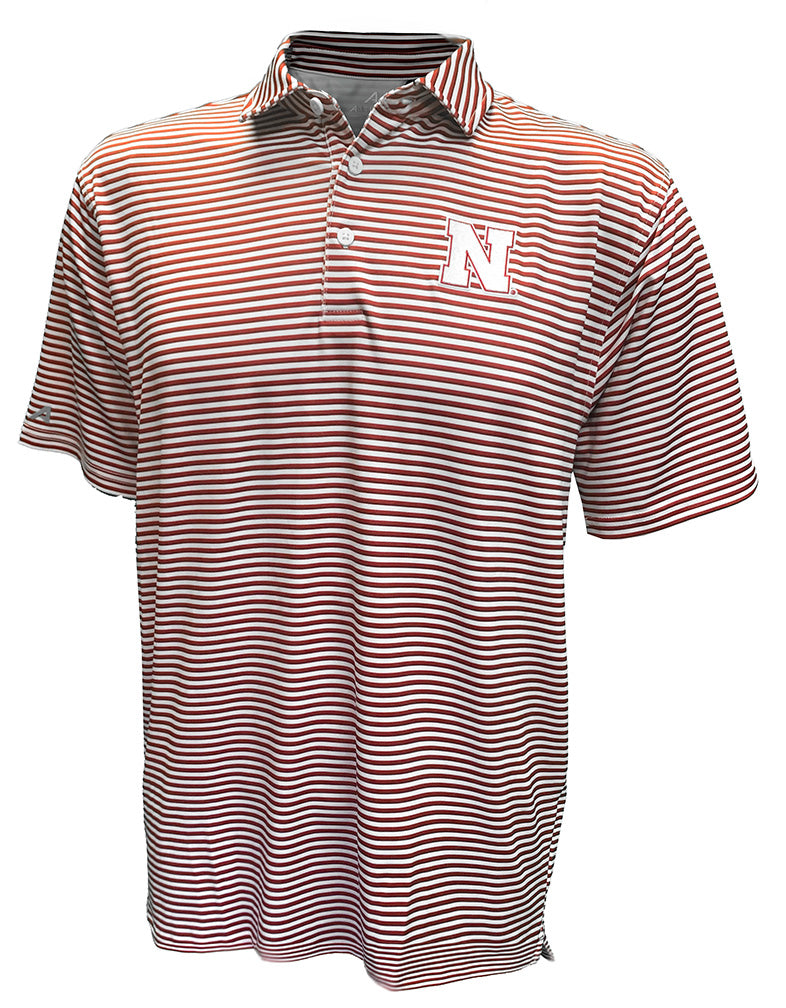 Red And White Nebraska Stripe Skills Polo Antigua