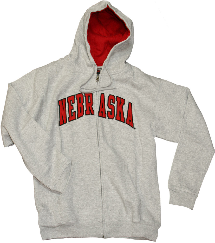 Embroidered Arch Nebraska Gray Full Zip Hoodie