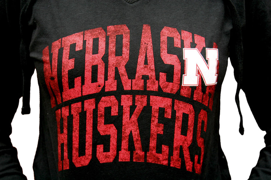 Women's Black Nebraska Huskers Vneck  Hoodie