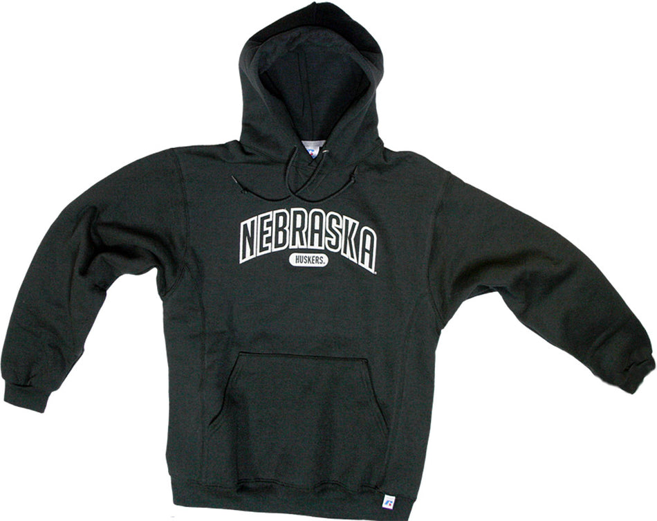 Nebraska Black Russell Hoody w/ Silver Twill