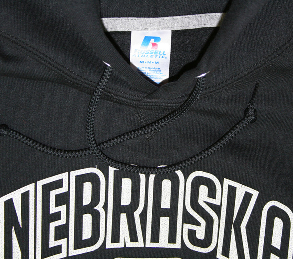 Nebraska Black Russell Hoody w/ Silver Twill