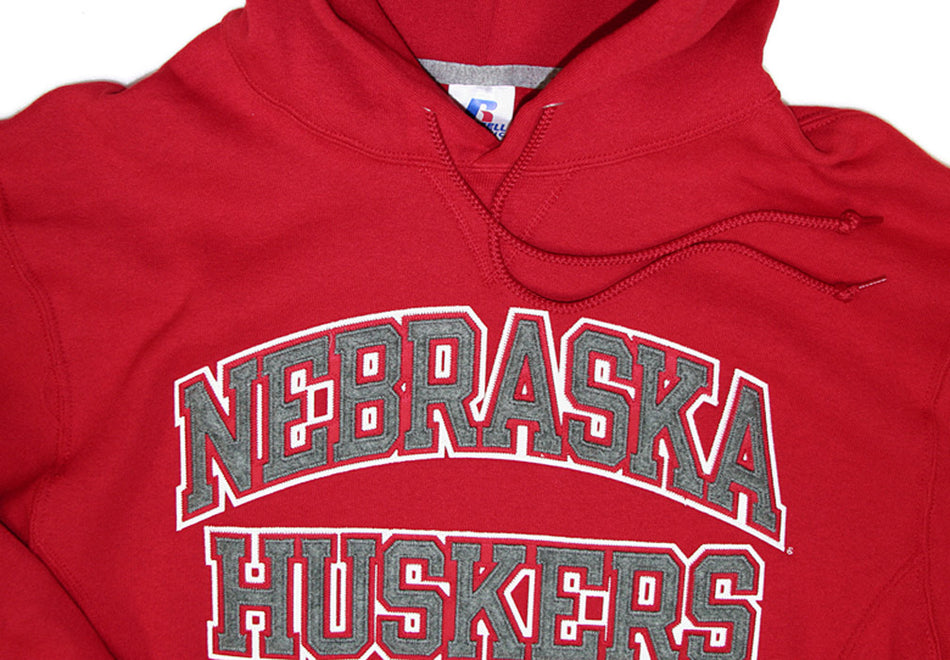 Red Men's Russell Hoody w/ Grey Applique