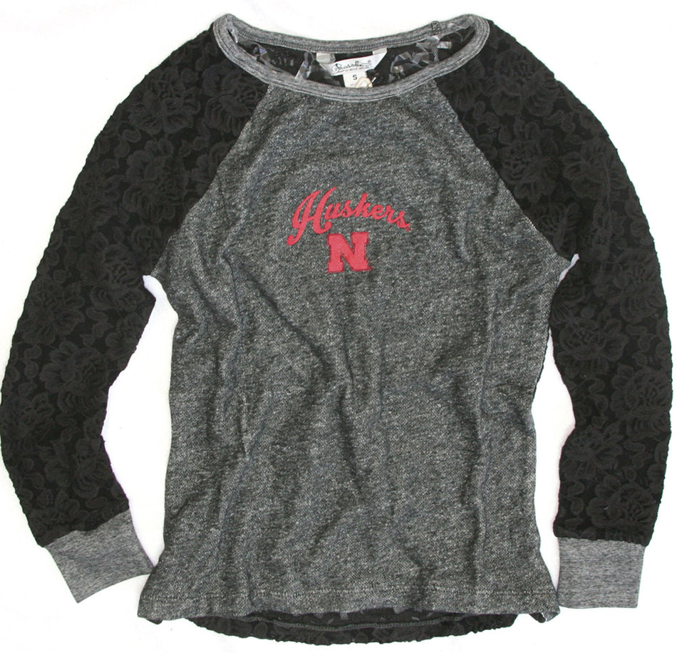 Ladies Black Lace French Terry Top