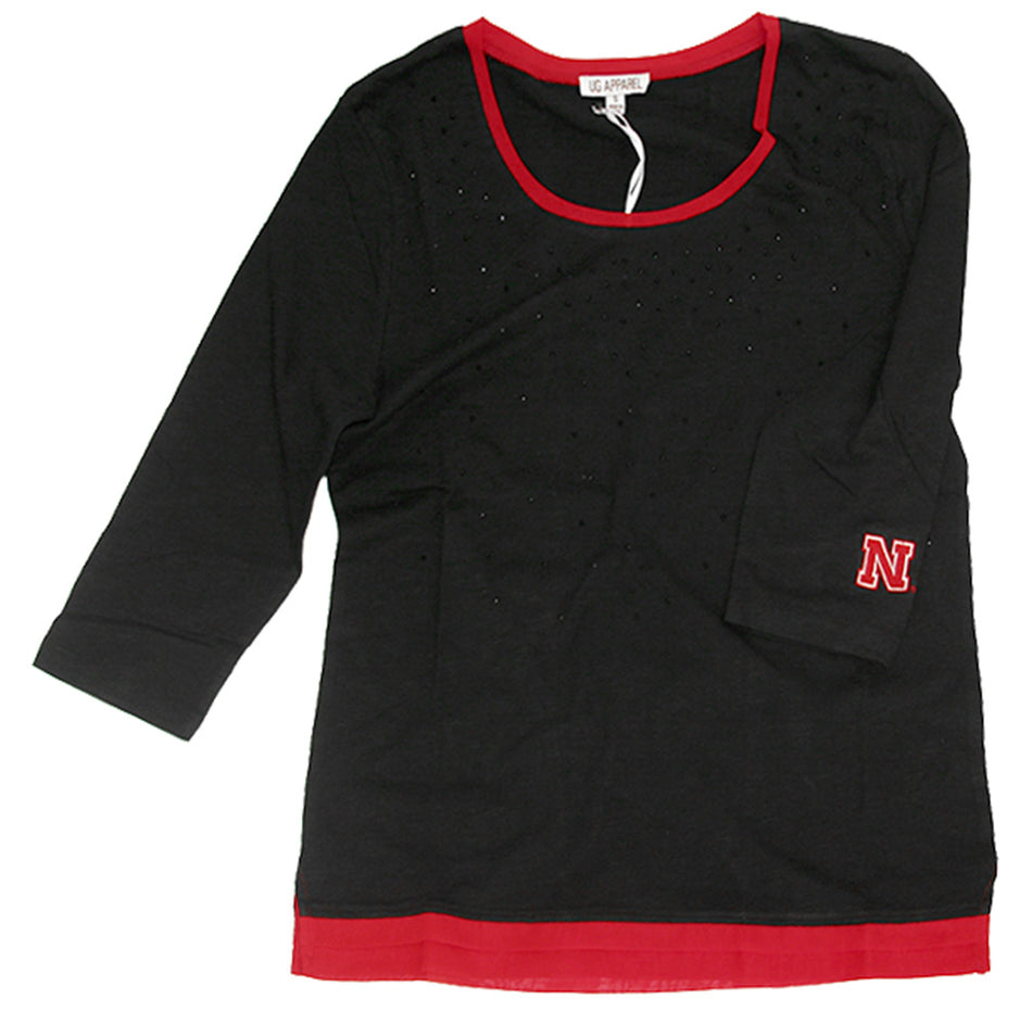 Husker N Scattered Rhinestone Top