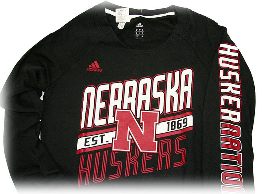Ladies Adidas Nebraska Huskers Slant Crew - Black