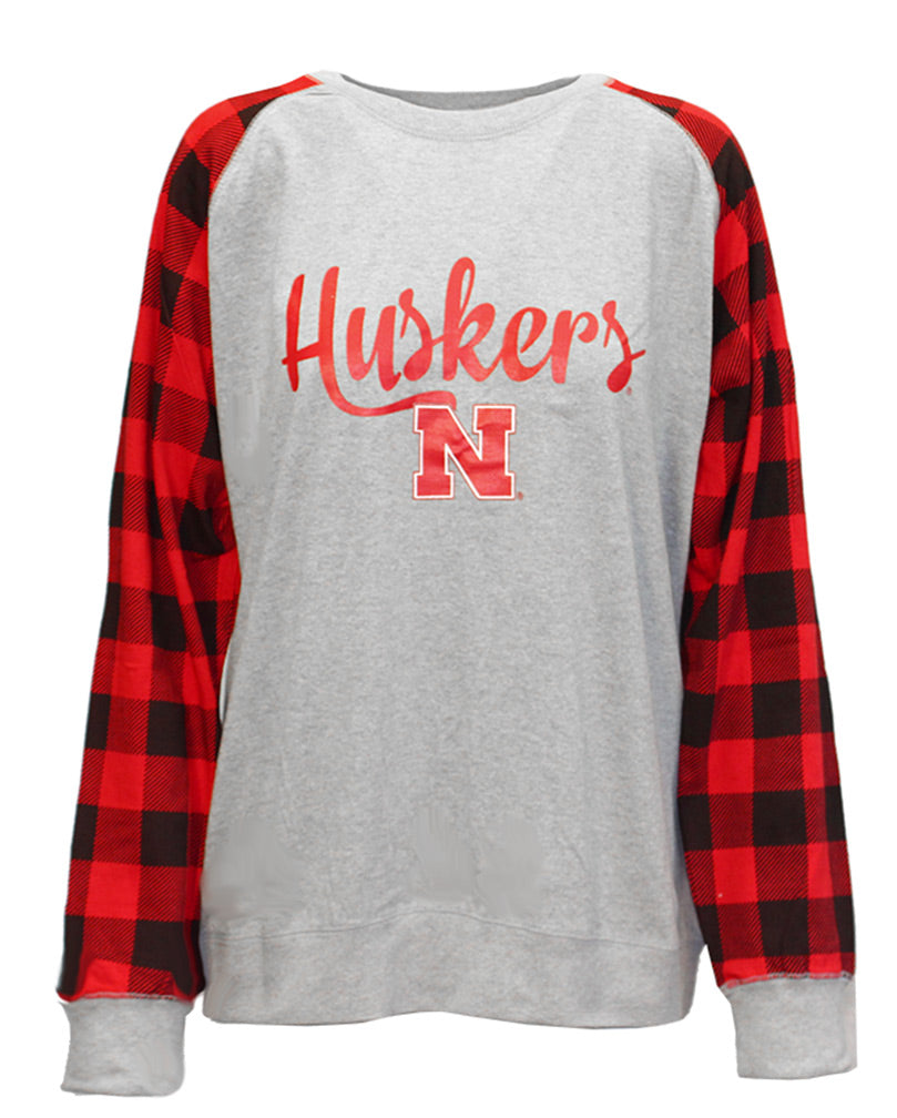 Nebraska Ladies Gray Plaid Sweatshirt