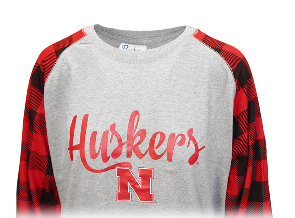Nebraska Ladies Gray Plaid Sweatshirt