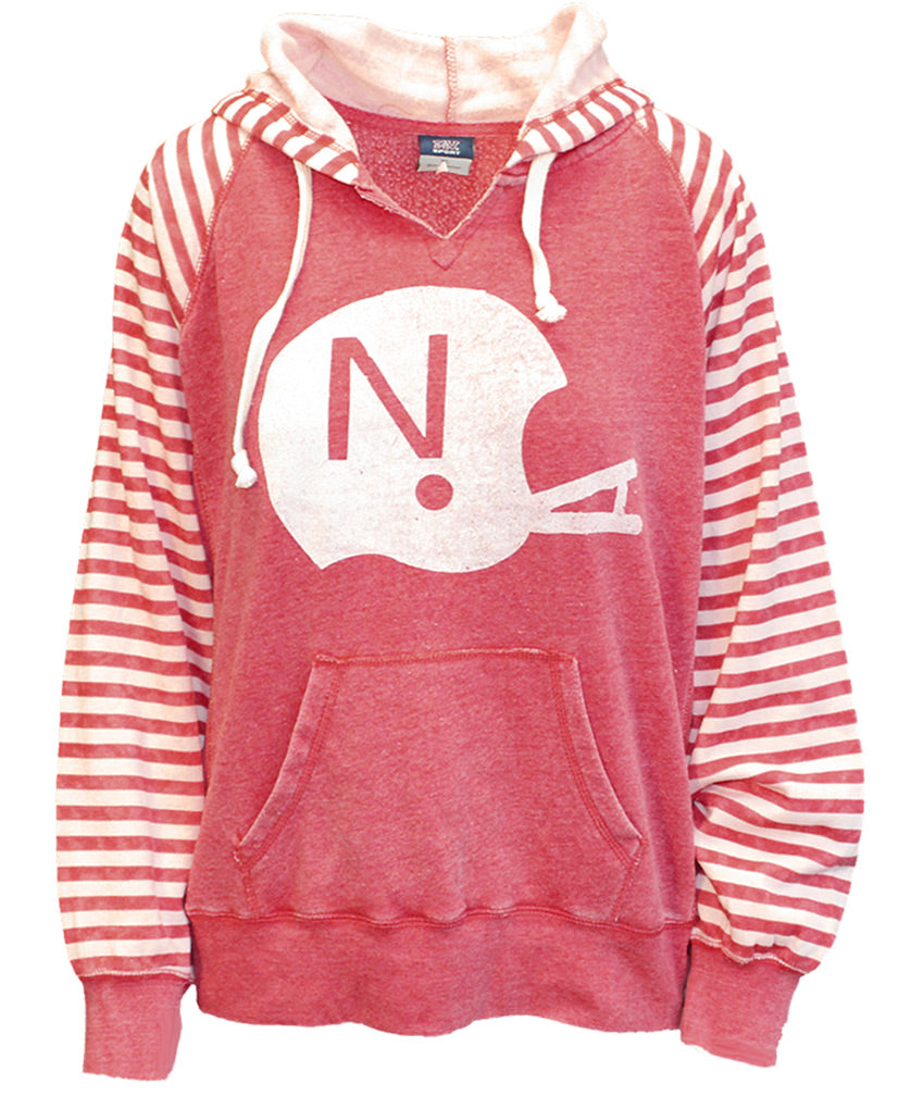 Striped Old Nebraska Helmet Ladies Hoodie