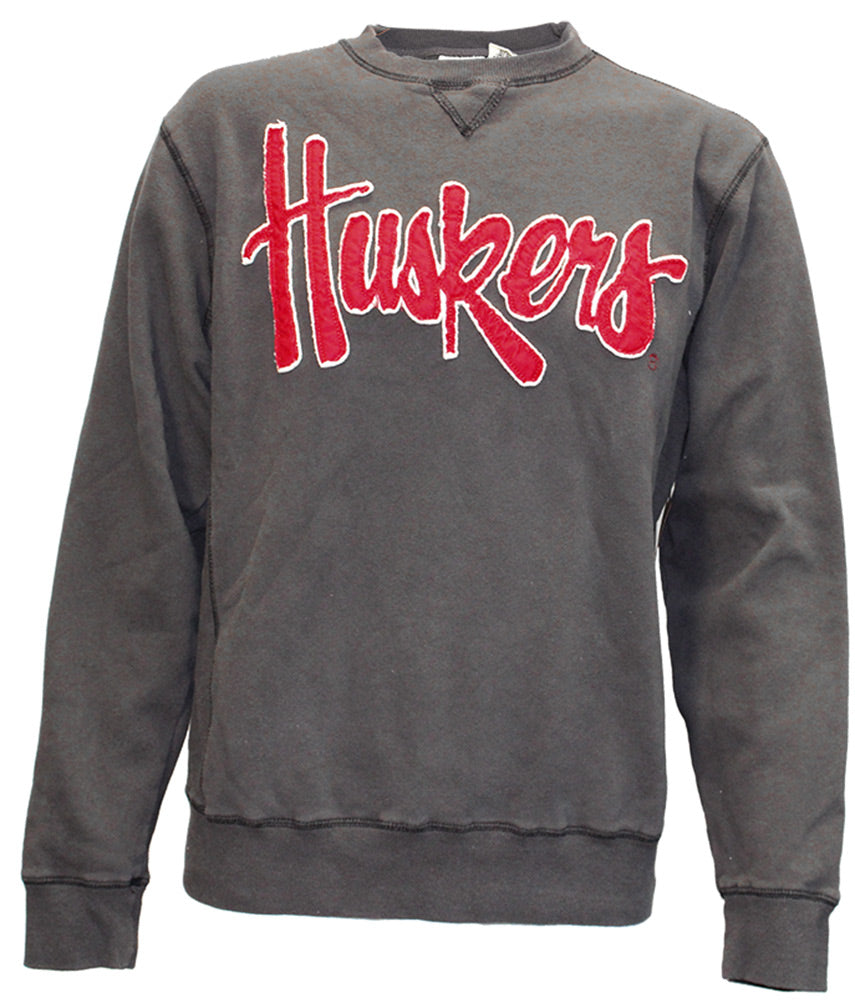 Huskers Script Black Fleece Crew