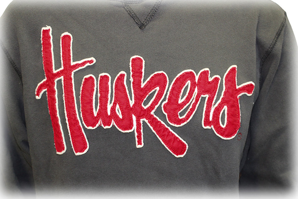 Huskers Script Black Fleece Crew