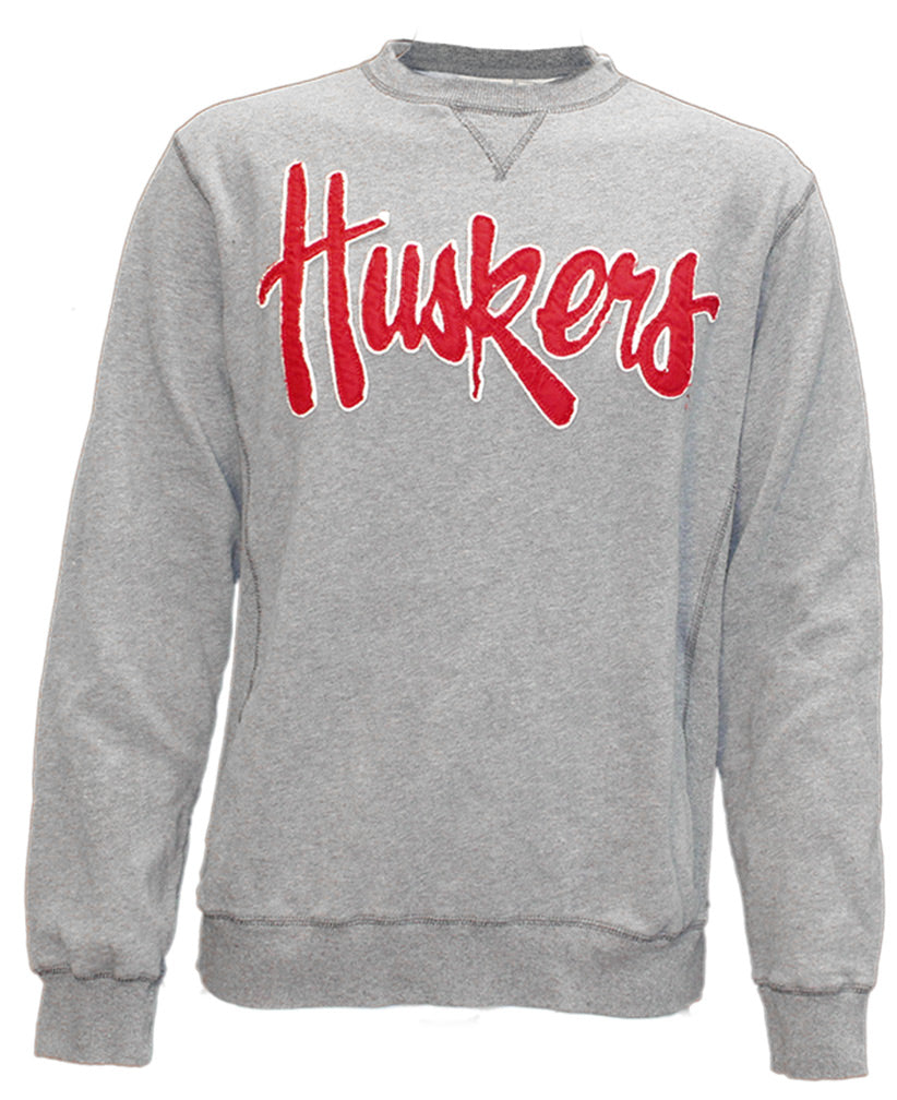 Huskers Script Gray Fleece Crew