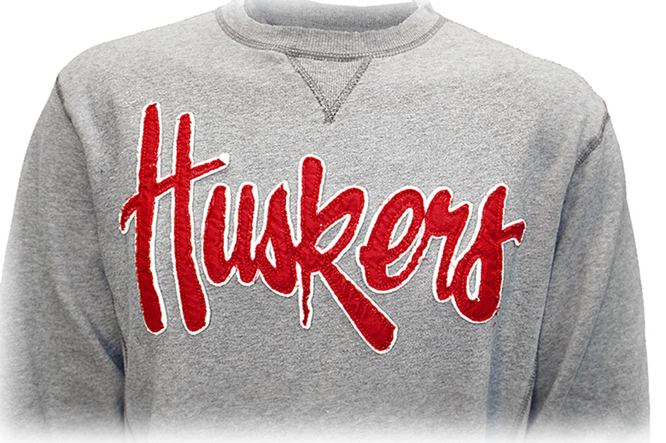 Huskers Script Gray Fleece Crew