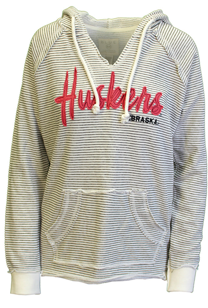 Nebraska Striped Terry Vneck Hoodie