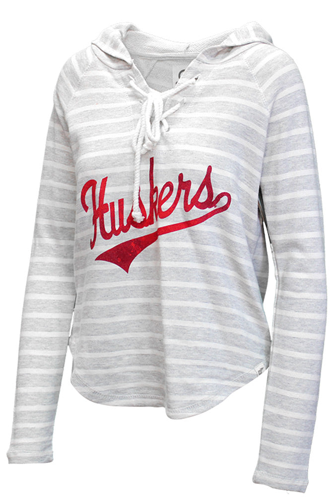Ladies Lace Up Stripe Terry Huskers Hoodie