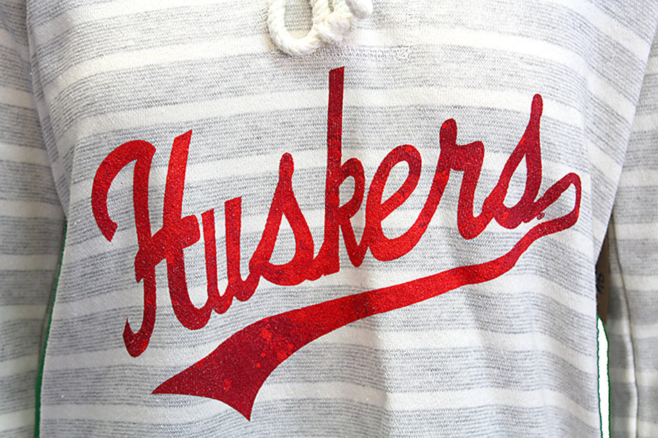 Ladies Lace Up Stripe Terry Huskers Hoodie