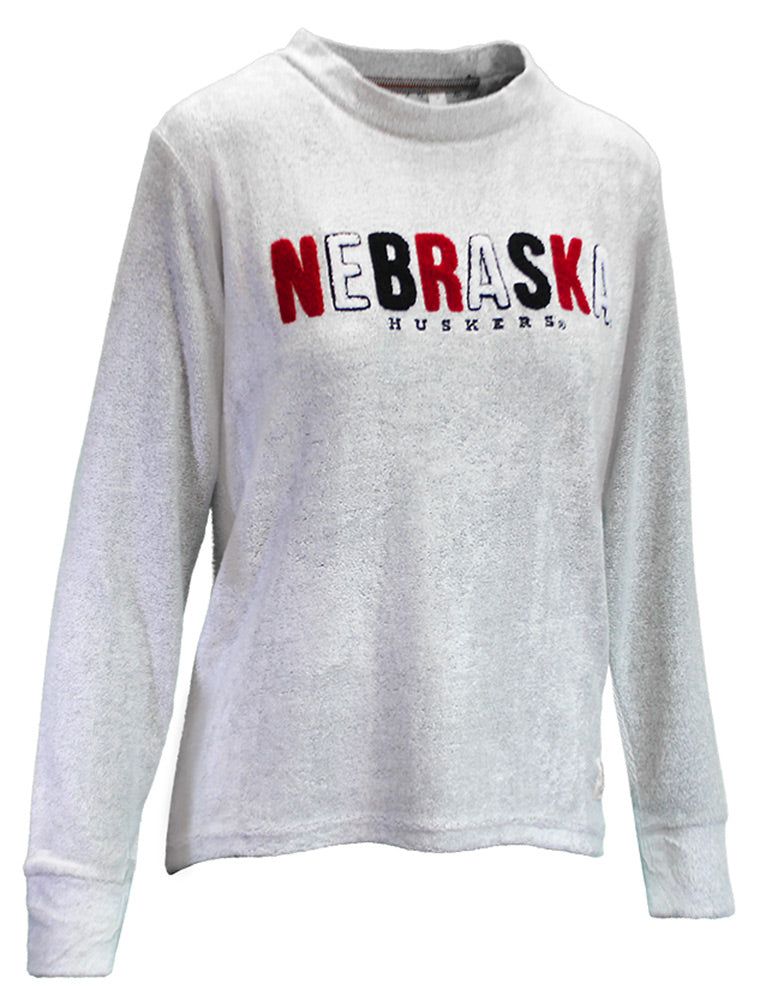 Ladies Chenille Cuddle Knit Nebraska Huskers Crew - Mist