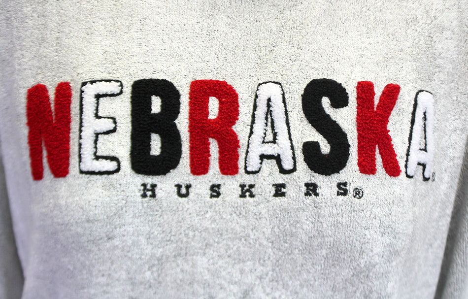 Ladies Chenille Cuddle Knit Nebraska Huskers Crew - Mist