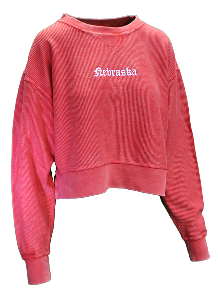 Husker Gals Old Letter Corded Boxy Pullover