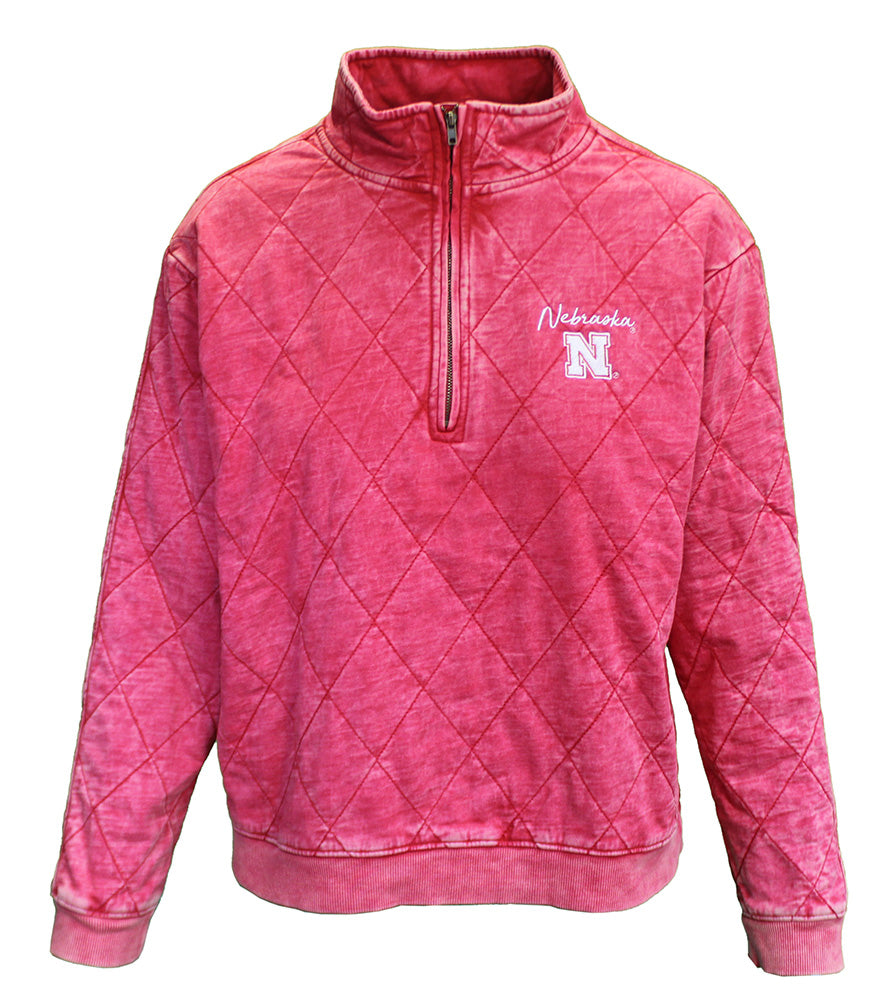 Womens Nebraska Quilted Quarter Zip Pullover