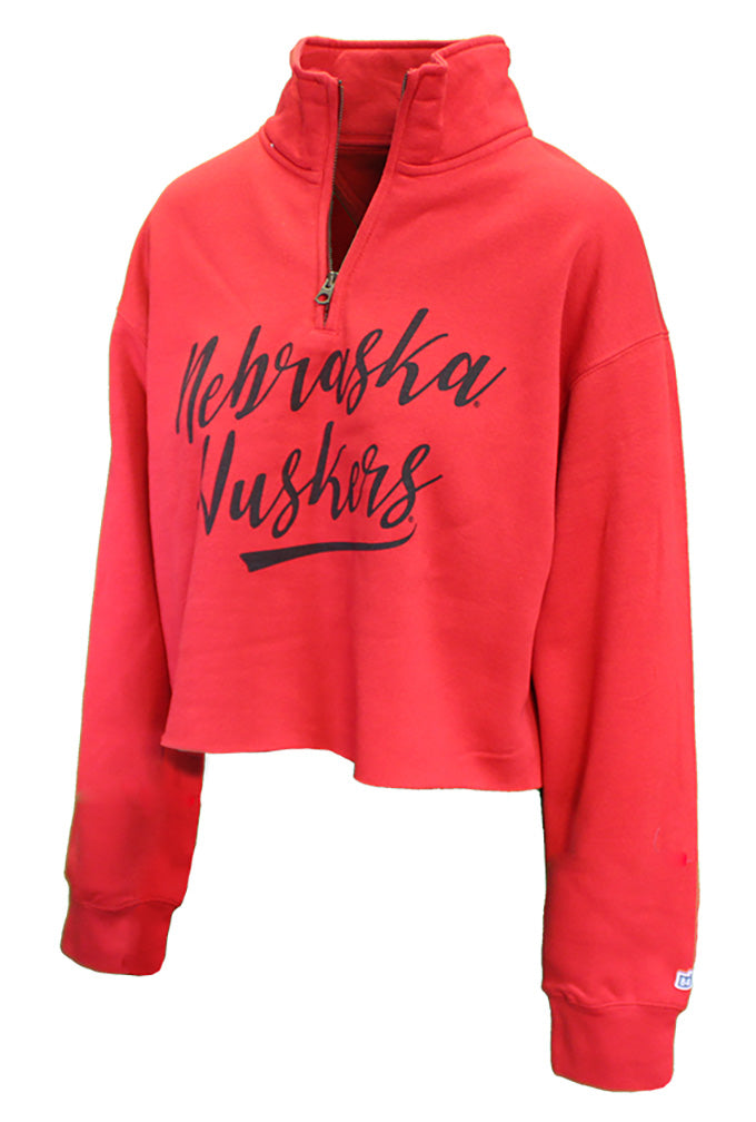 Womens Huskers Cropped Raw Edge Quarter Zip