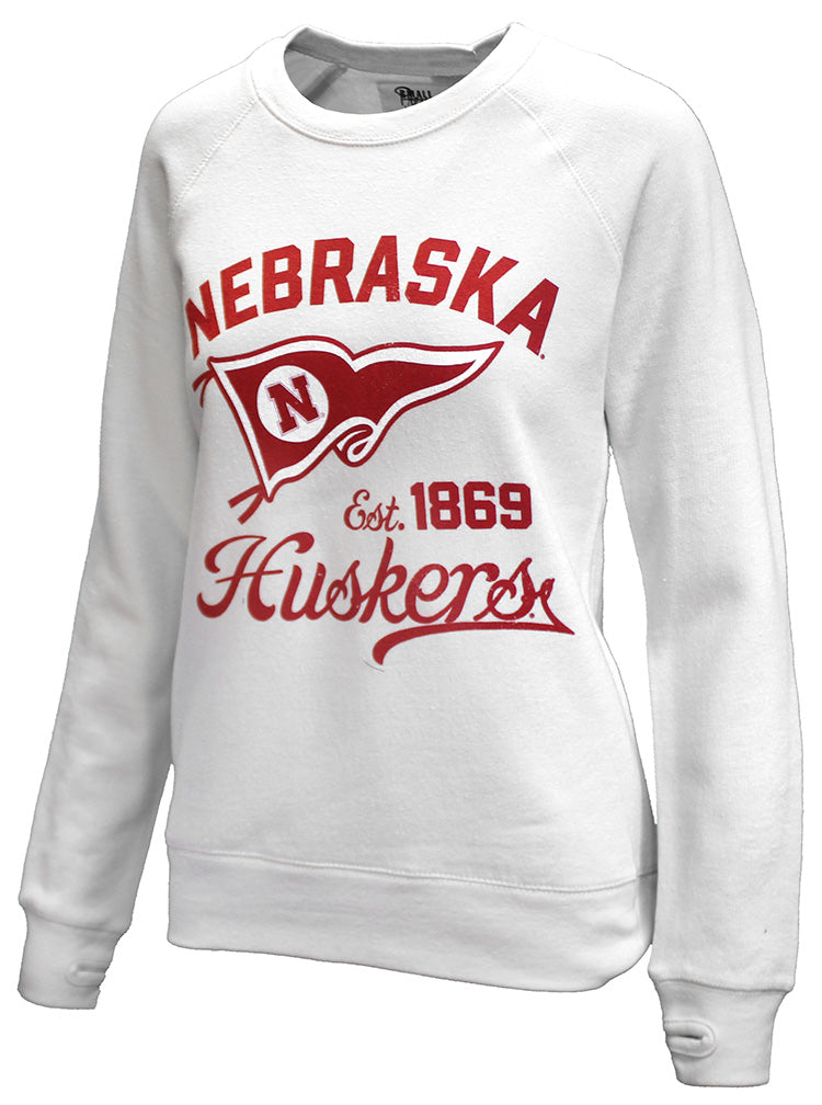 Womens Nebraska Huskers Ivory Fleece Crew