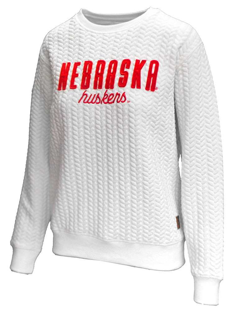 Womens Ivory Nebraska Blowing Rock Cable Knit Fleece