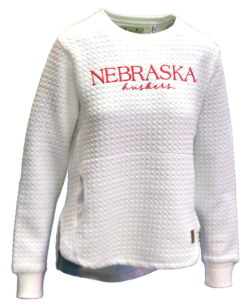 Womens Nebraska Champagne Bubble Knit LS Fleece