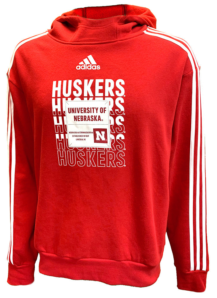 Adidas 2024 Huskers Free Pass Fashion 3 Stripe Pullover Hoodie