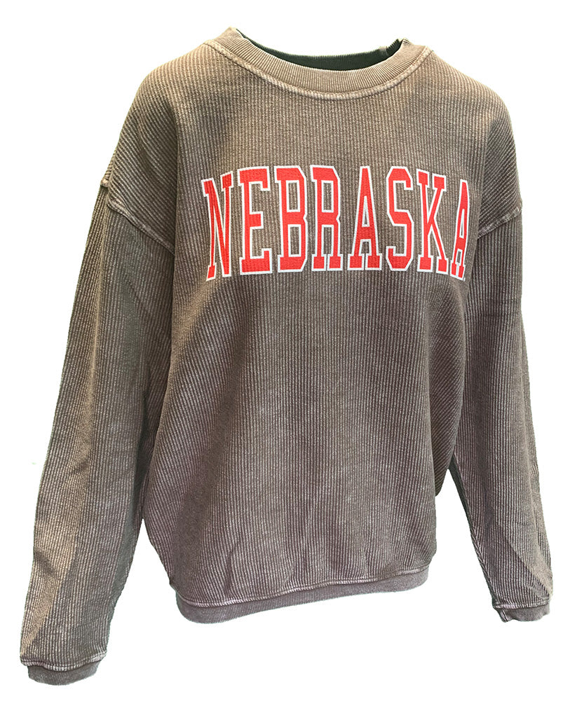 Womens Espresso Corded Nebraska Crew