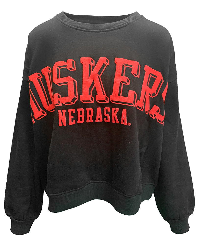Womens Puff Print Nebraska Huskers Oversized Fleece Crew