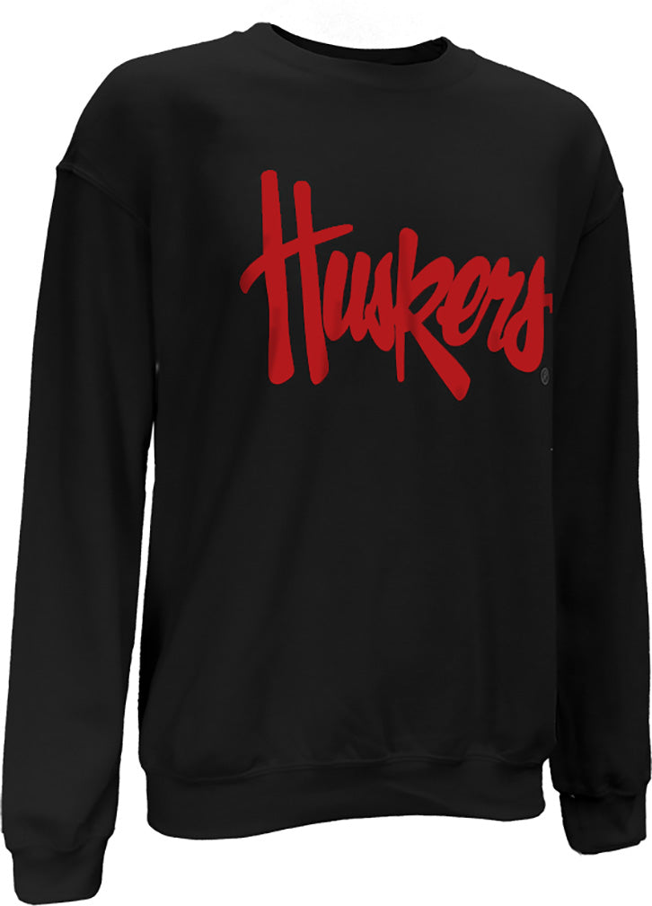 Huskers Script Crewneck - Black