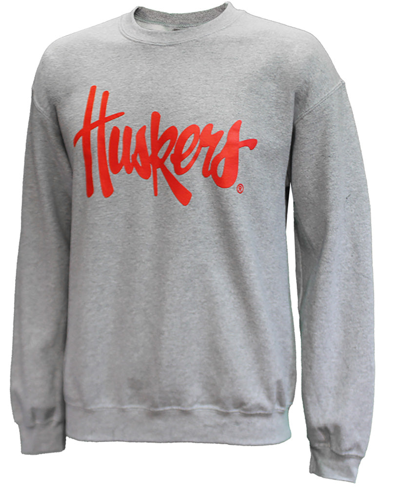 Huskers Script Crewneck - Grey