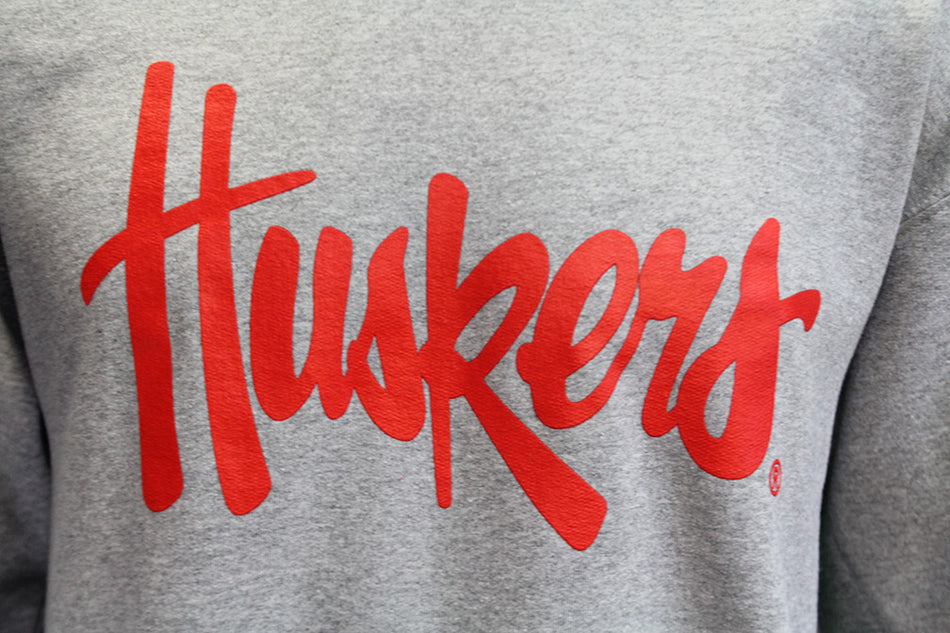 Huskers Script Crewneck - Grey