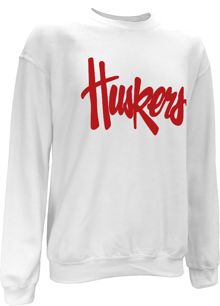 Huskers Script Crewneck - White