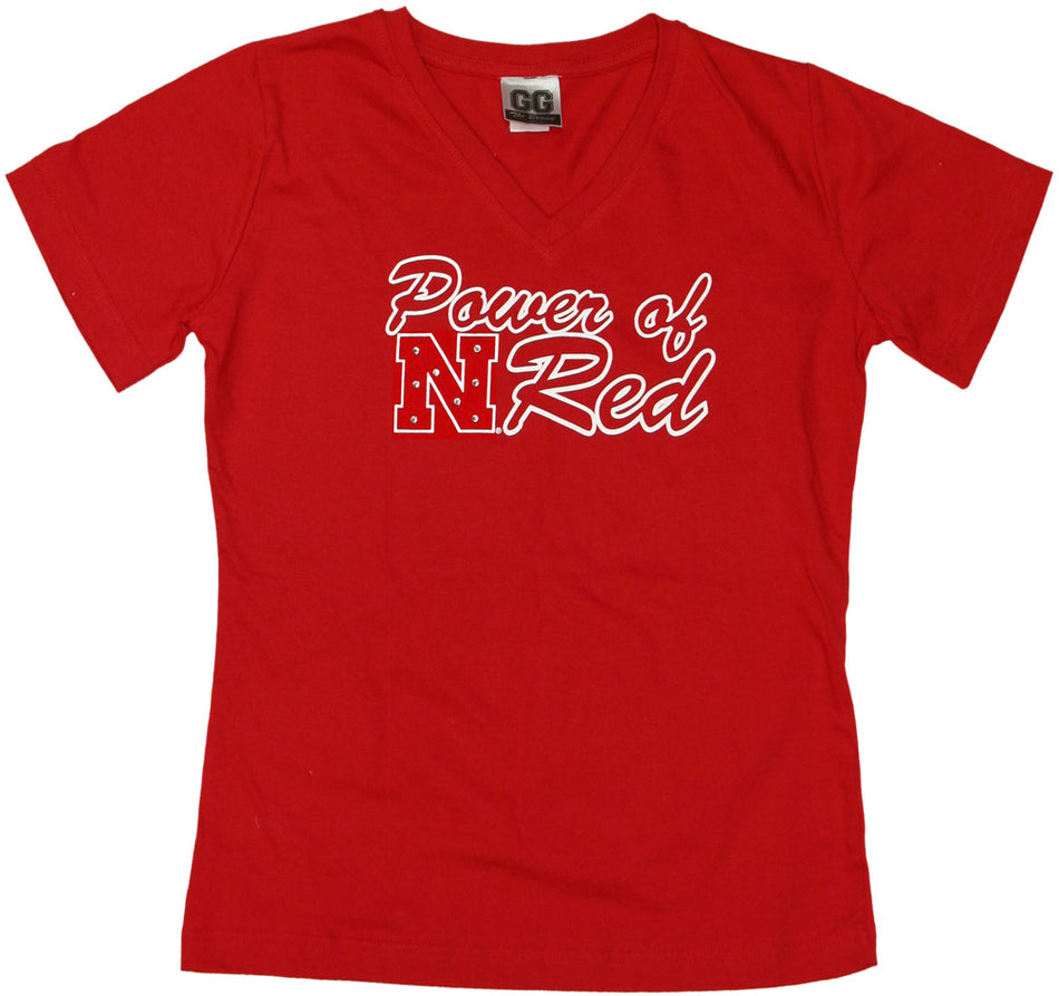 JUNIORS POWER OF RED CRYSTAL V-NECK TEE